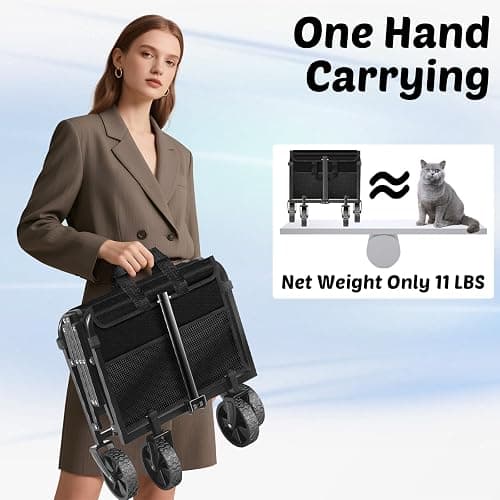 Wagons Carts Foldable, 280 Lbs with Adjustable Handle, Black Lightweight Portable, Collapsible Wagon for Beach Trip, Camping, Shopping, Sports, Travel, Picnic and Grocery (Dark Black) thumbnail 6