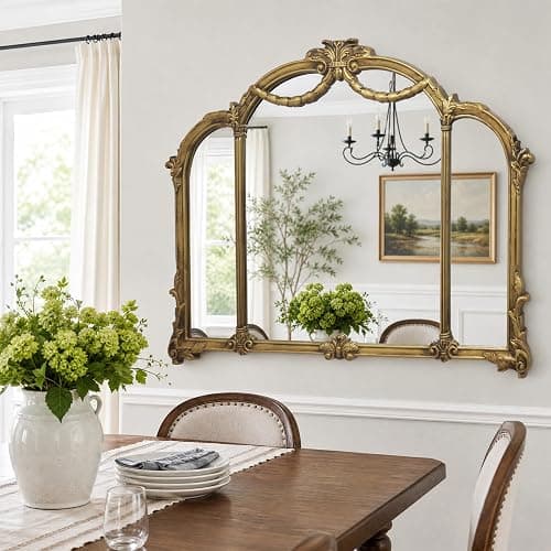 G-LEAF Antique Gold Wall Mirror 48"X39", French Baroque Vintage Mirror with Ornate Carved Frame for Living Room, Fireplace Mantel, Bedroom, Entryway thumbnail 2