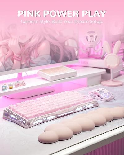 GravaStar Mercury K1 75% Wireless Mechanical Gaming Keyboard, Gasket Mount, Hot Swappable Linear Switches, RGB Backlit, Creamy Sounding Keyboard, 2.4GHz/USB-C/Bluetooth 5.0, for Win/Mac【Sakura Pink】 thumbnail 2