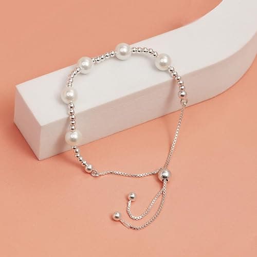 LeCalla 925 Sterling Silver Sliding Bolo Bracelet | Adjustable Beaded Tennis Bracelets for Women | Adjustable Slider Bolo Bracelets Gifts for Her thumbnail 4