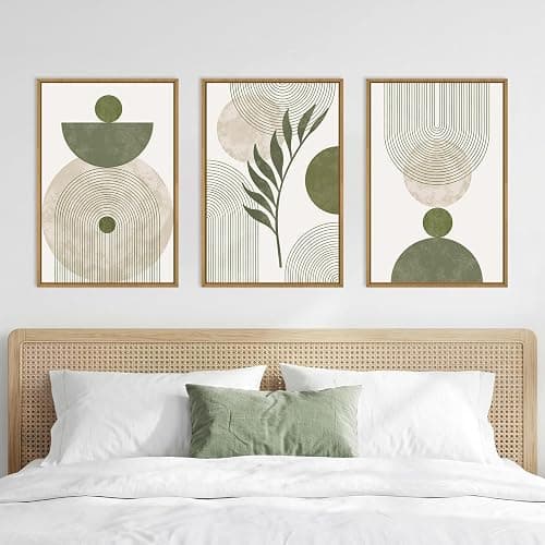 DRACIT Large Sage Green Boho Framed Canvas Wall Art Set-24"x36"x3 | Abstract Modern Beige Green Arch Wall Decor,Minimalist Leaf Lines Artwork for Living Room,Bedroom,Office thumbnail 4