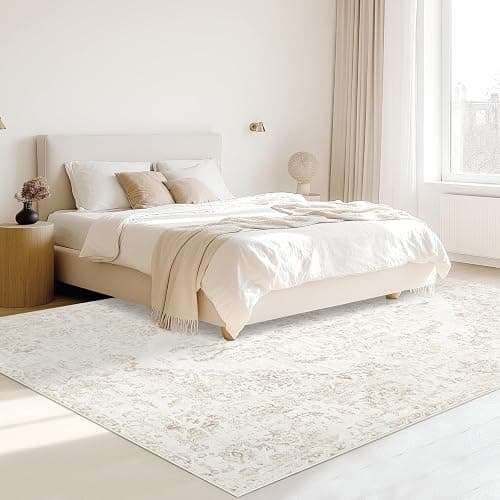 5x7 Area Rugs for Living Room: Washable Rug Vintage Large Rugs Soft Non Slip Low Pile Rug Floral Distressed Floor Carpet for Bedroom Kitchen Nursery Dining Room Home Office (Beige, 5'x7') thumbnail 3