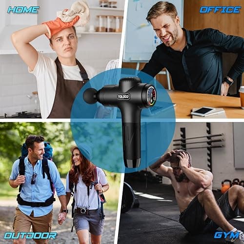 TOLOCO Massage Gun Deep Tissue, Percussion Massage Gun with 10 Replacement Heads, Super Quiet Portable Electric Massager for Athletes, Relax, Black thumbnail 6