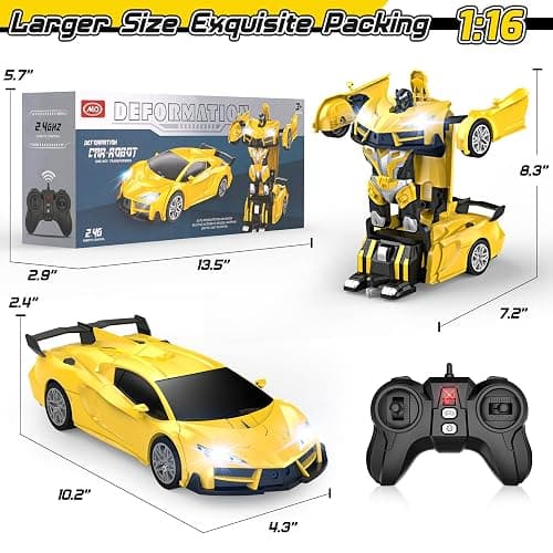 Qumcou Transform Remote Control Car, RC Cars for Boys Age 3-5 6-8, One-Button Transform Toy Cars, 2.4GHz, 360° Spin, 1:16 Scale, Flashing Headlight,3-8 Year Old Grandkids Christmas Birthday Gifts thumbnail 3