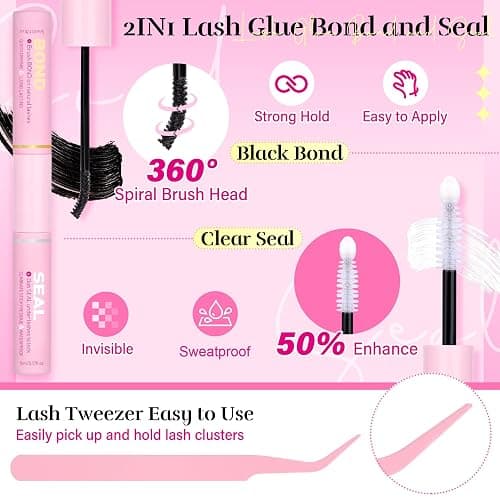 PHKERATA Wispy Lash Clusters Kit Natural Lash Extension Kit 192 pcs Cluster Eyelash Extension Kit DIY Individual Lashes Lashes with Lash Glue Bond and Seal Tweezers Soft Eyelash Clusters, 8-16 mm thumbnail 6
