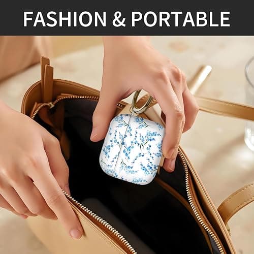 Cute Case Cover Compatible with AirPods 4th Generation 2024, Shockproof for Women & Girls with Cute Golden Round Buckle – Protective, Anti-Drop Design(Boho Blue Flower) thumbnail 5