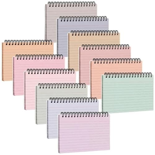 Tosstuki 12 Pcs 4x6 Spiral Index Cards with Rings 600 Cards, Dreamy | Colored Ruled Notecards with Waterproof Covers, Spiral Flashcards for Studying, Learning Supply for Office School College - Image 1