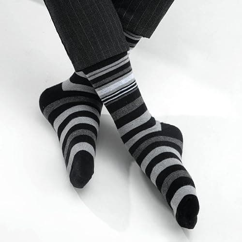 GLENMEARL Mens Dress Socks 6 Pack, Classic Patterned Black Combed Cotton Casual Mid Calf Socks for Men, Size 10-13 thumbnail 2