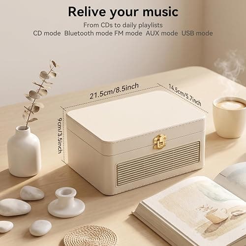 Kegaudio Radio mit CD Player Tragbar mit Bluetooth Retro-Design Weiß | Tragbarer CD-Player mit Lautsprecher, Fernbedienung Unterstützt USB/AUX-Wiedergabe Kopfhöreranschluss thumbnail 6