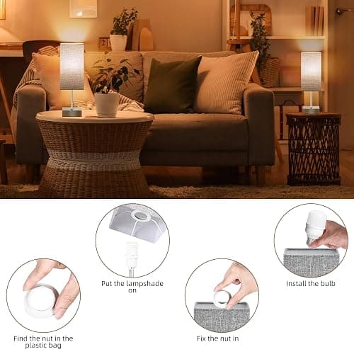 Aomeya Bedside Lamps Set of 2, Touch Lamps Bedside Table Lamp with 3-Way Dimmable, Small Table Lamps for Bedroom with Grey Fabric Shade(Bulb Included) thumbnail 6