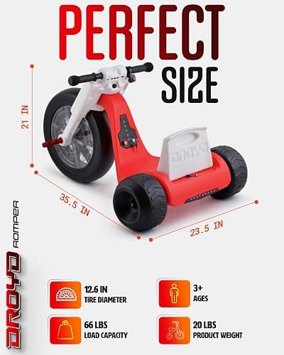 Droyd Romper Electric Tricycle for Kids 3+ Years, 24V Toy 3-6 MPH Max Speed & 45 Mins Max Long Lasting, Parental Speed Control Safe Trike with Adjustable Seat & LED Lights for Kids Gifts thumbnail 7