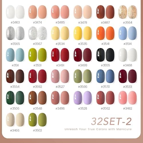 GAOY 36 Pcs Gel Nail Polish Set, 32 Colors All Season Gel Polish Kit Red Black White Nude Glitter with 4 Pcs Soak off Base Glossy Matte Top Coat & Builder for Nail Art DIY Manicure at Home thumbnail 4