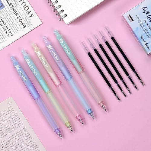 WRITECH Retractable Gel Ink Pens: 0.7mm Fine Point Black-Ink Aesthetic Gradient Color Barrel Soft Grip Medium Point Pen 5ct with 5 Refills for Journaling Smooth Writing Quick-dry No Bleed thumbnail 6