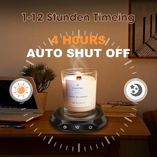 Kaffeewärmer,Elektrischer Kaffeewärmer für den Schreibtisch mit 3 Temperatureinstellungen,Intelligenter Kerzenwärmer，1-12H(Schwarz) thumbnail 8