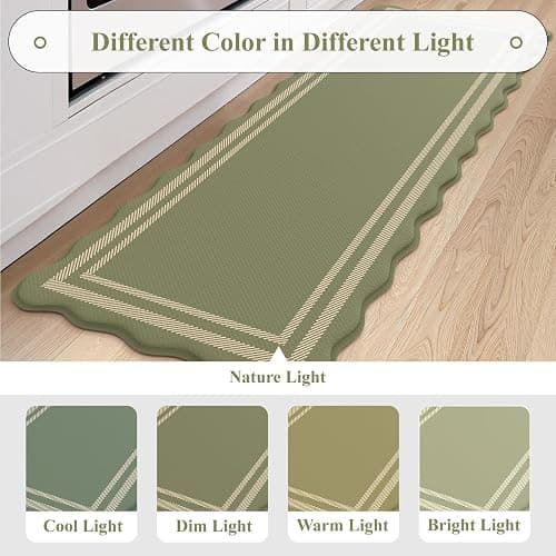 KIMODE Anti Fatigue Mats for Kitchen Floor 17"x47"+17"x29", Farmhouse Kitchen Rugs Sets of 2, Cushioned Kitchen Floor Mat Non Skid, Memory Foam Kitchen Mat for Laundry Office Sink Desk Olive Green thumbnail 6