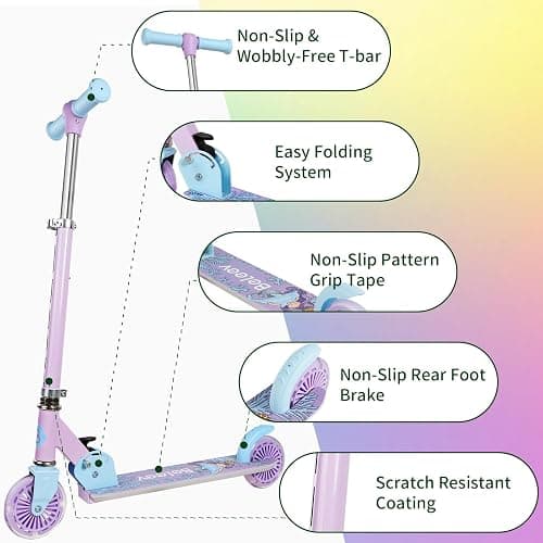 BELEEV V2 Scooters for Kids with Light-Up Wheels & Stem & Deck, 2 Wheel Folding Scooter for Girls Boys, 3 Adjustable Height, Non-Slip Pattern Deck, Lightweight Kick Scooter for Children Ages 3-12 - Purple thumbnail 6