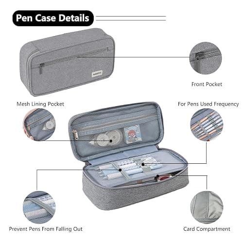 Large Capacity Pencil Case, Big Pencil Pouch with Durable Zipper,Extra Big Pencil Bag Organizer,Cute Pencil Case Aesthetic Pen Pouch Bag for Office Art (Grey) thumbnail 5