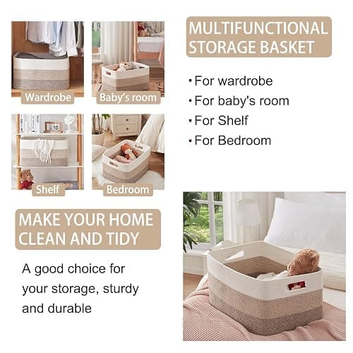 OIAHOMY Large Blanket Basket, Rectangle Woven Baskets for Storage, Nursery Blanket Basket Living Room, Toy Basket With Handle, Large Baskets for Organizing-22”x17”x12”-Gradient Yellow - Gradient Yellow - 22”x17”x12” thumbnail 4