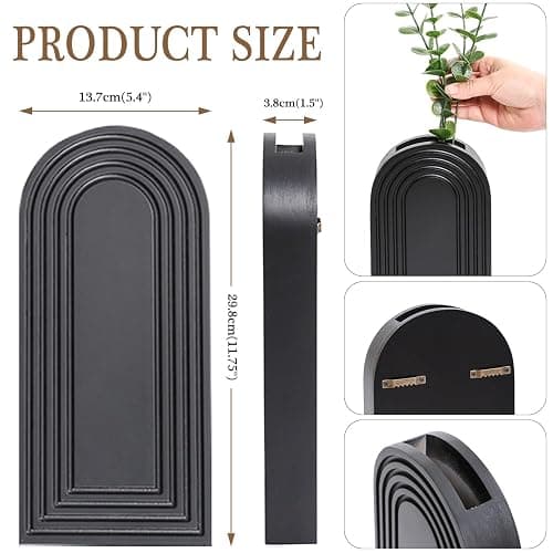 Dnnnii 2 Pack Wooden Wall Vase Set - Black Finish Modern Farmhouse & Boho Wall Decor for Entryway, Hallway, Bathroom, Living Room, Dining Room, Narrow Spaces thumbnail 2