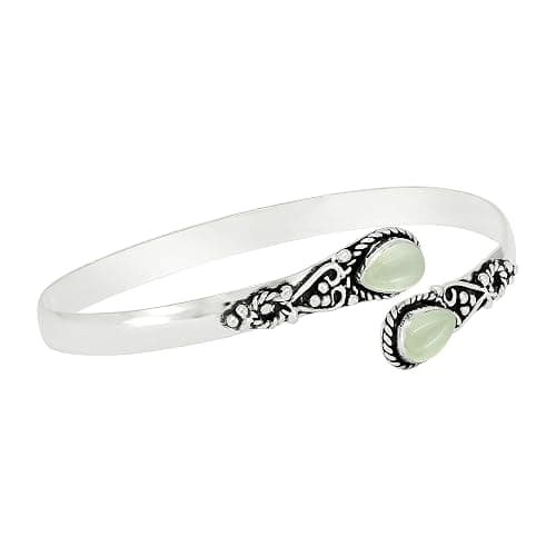 Pear Shape Natural Gemstones Bangle for Women - 925 Sterling Silver Plated Handmade Cuff Bracelet - Birthstone Adjustable Open Bangle Jewelry - Gift for Wedding Anniversaries Valentine's Day Christmas thumbnail 2