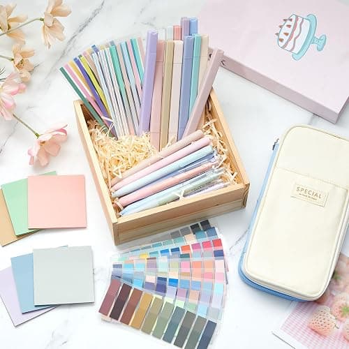Trandraft 135 Pcs Book Annotation Kit with Pencil Case, 12 Pastel Highlighters, 11 Gel Pens, Fine Marker, 300 Transparent Sticky Notes, 2640 Index Tabs, Bible Study Supplies Kit(Classic,Light Blue) thumbnail 2