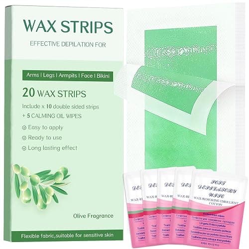 Wax Strips Body – 98% Natural & Hypoallergenic | Face Hair Removal Strips & Waxing Kit for Women | No-Heat Solution for Arms, Legs, Bikini, Brazilian | Safe for All Skin Types | 20 Pieces - Image 1