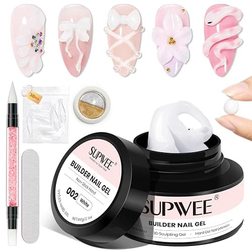 SUPWEE 3D Gel Nail Art, 60g Large Capacity White Sculpting Hard Solid Builder Gel Non-Sticky Hand Molding Nails for Extension Carving Home DIY Manicure with Chrome Powder DIY at home - Image 1
