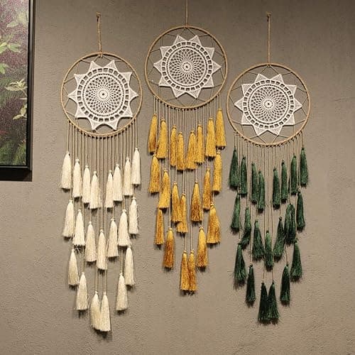 Artilady Macrame Dream Catchers for Bedroom - Tassel Wall Hanging Handmade Dreamcatchers Home Decor with Tassel Feather Ornament Craft Blessing Gift (Dark Green) thumbnail 6