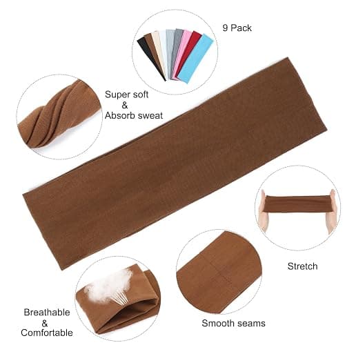 9Pcs Headbands for Women Non Slip Headband, Soft Elastic Hair Bands for Women's Hair, Fashion Cotton Cloth Stretchy Sweat Bands Headbands for Sports, Makeup, Gym, Running, Yoga, Workout (9Colors-B) thumbnail 3