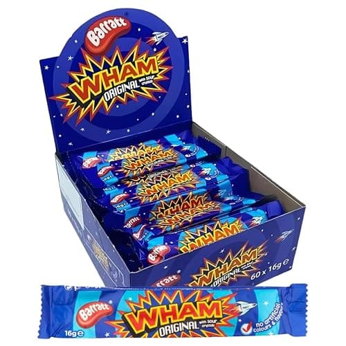 Wham Raspberry Chew Bars – Full Box of 60 Original Retro Sweets | Fizzy, Fruity, Tangy Candy Treats | British Nostalgic Favourites | Party Bag Fillers & Sweet Shop Bulk Box - Image 1