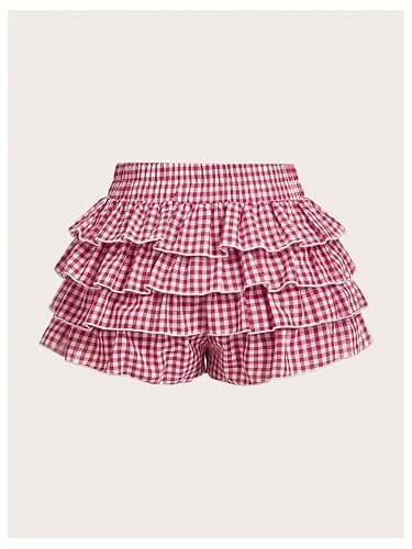 BEAUDRM Women's Gingham Ruffle Shorts Polka Dots Bloomers Mini Micro Shorts | Shorts for Women, Summer Shorts, Cute, Brunch Going Out Outfits, Y2K Outfits, Lolita Clothes thumbnail 2