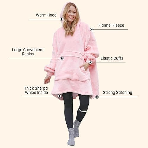 Catalonia Oversized Blanket Hoodie Sweatshirt, Wearable Sherpa Lounging Pullover for Adults Women Men thumbnail 3