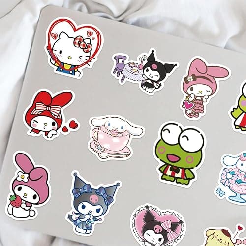 100PCS Sanrio Cartoon Stickers for Water Bottles Laptop Luggage, Hello Cat Kitty Kuromi Mymelody Cinnamoroll Stickers for Adults Teens Waterproof Vinyl Decals (C) thumbnail 6