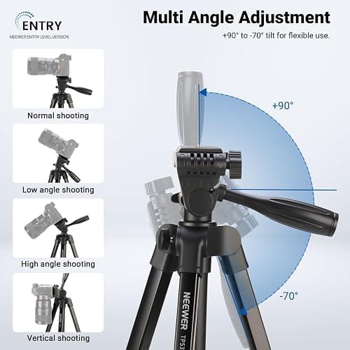 NEEWER Entry Level Version Tripod for Cell Phone & Camera, Metal Lightweight Portable Travel Stand with Cold Shoe Cellphone Holder Mount Compatible with iPhone for Video Recording Filming, TP53 thumbnail 2