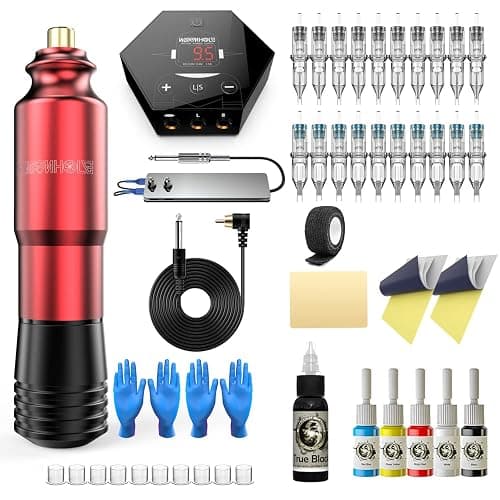 Wormhole Professional Rotary Tattoo Machine Kit - 60 Cartridge Needles, 26 Inks, Power Supply, Complete Pen Kit for Beginners and Artists thumbnail 3