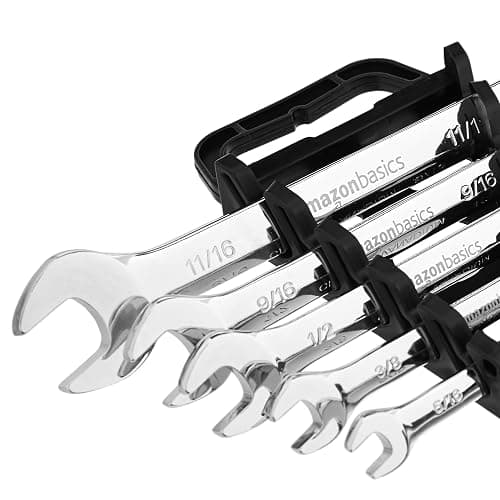 Amazon Basics 72-Tooth Ratcheting Combination Wrench Set, Chrome Vanadium Steel Flexible Head, 5-Piece SAE Sizes 5/16", 3/8", 1/2", 9/16", 11/16", Chrome Finish thumbnail 3