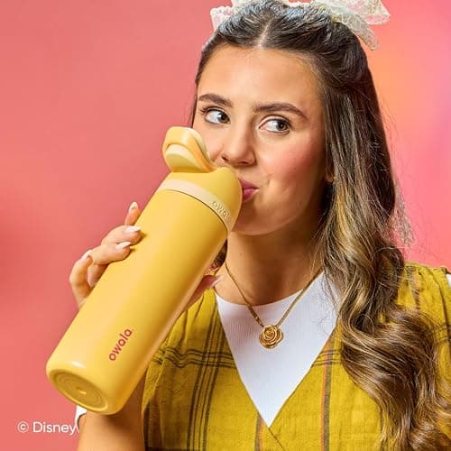 Owala Disney Princess FreeSip Insulated Stainless Steel Water Bottle with Straw for Sports and Travel, BPA-Free Sports Water Bottle, 24 oz, Belle thumbnail 2
