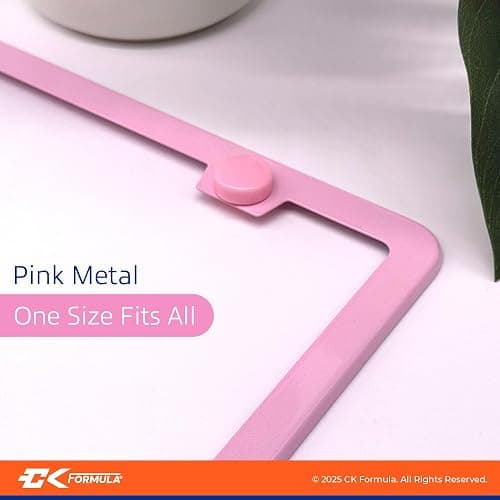 Premium Baby Pink License Plate Frames 2-Pack, Rust-Proof & Rattle-Proof Stainless Steel, Street Legal, Universal Slim Fit with Screw Caps, Cute & Durable Car Tag Holders, Car Accessories for Women thumbnail 2