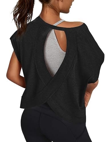 3rd hill Women Open Back Workout Shirts Short Sleeve Tops Casual Yoga Y2k Athletic Gym Running Crop Tees - Image 1