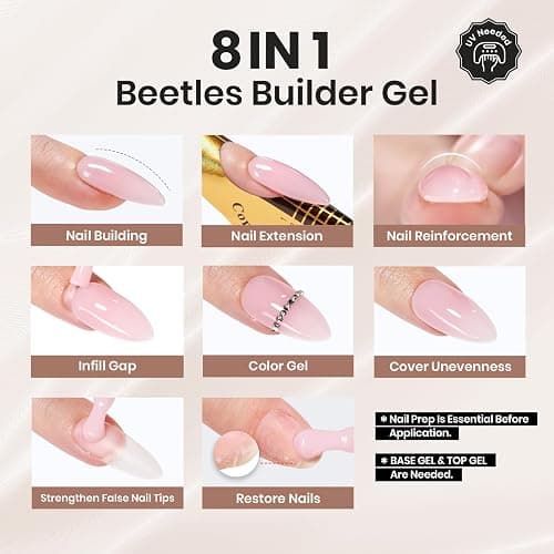 Beetles Builder Gel for Nails, 8 in 1 Jelly Nude Gel Builder for Building Nails Apex & Nail Extension Strengthener Thin Nails DIY Fall Nails Art Design for Beginner Women UV & LED Lamp Needed thumbnail 3