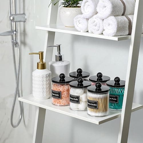 8 Pack Acrylic Qtip Holder Dispenser for Cotton Swabs, Balls, Pads, Floss - Plastic Canister Apothecary Jar Set, Bathroom Essentials Accessories Decor Vanity Makeup Storage Organizer - Clear & Black thumbnail 9