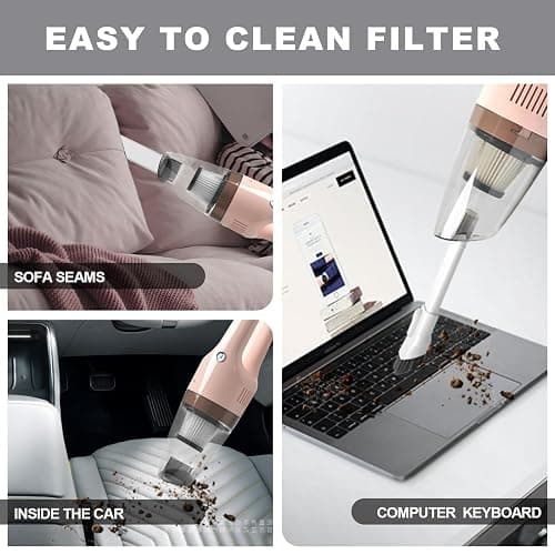 Portable Handheld Vacuum Cleaner Cordless, Cleaner for Dirt Home Pet Hair, Car Interior Dust, Power Suction Lightweight Stylish Hand Vacuum (Pink) thumbnail 5