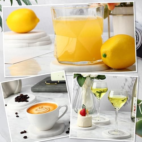 Diatomaceous Earth Coasters Set of 4，Cool Absorbent Quick-Dry Drink Coasters for Desks, Cute Modern Stone Design with Stylish White Aesthetic (4, White) thumbnail 7