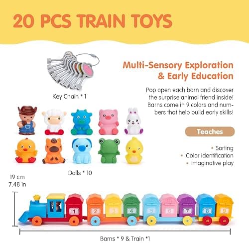 Toddler Learning Toys for 2 3 Year Old-Counting Matching & Sorting Activity Montessori Train Set with Farm Animals Finger Puppets Keys to Lock and Unlock Barn Birthday Gift for Boys Girls 2-5 thumbnail 9