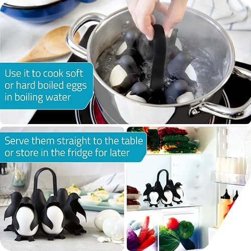 PELEG DESIGN Egguins Egg Cooker for Hard Boiled Eggs and Soft Boiled Eggs – 3-in-1 Boiled Egg Holder for Cooking, Fridge Storage & Serving – Unique Penguin Kitchen Gift, Holds 6 Eggs thumbnail 3