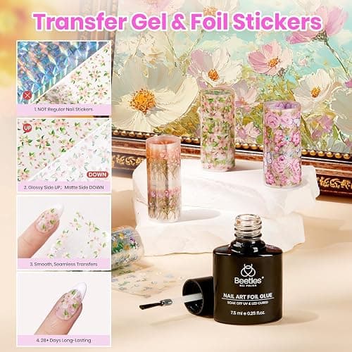 Beetles Gel Nail Polish Set with Base Top Coat Foil Glue Floral Gel Polish | 36 Color Collection Featuring Pastel Blue Green Glitter Shades with Soak-Off UV LED Formula for Nail Art thumbnail 3