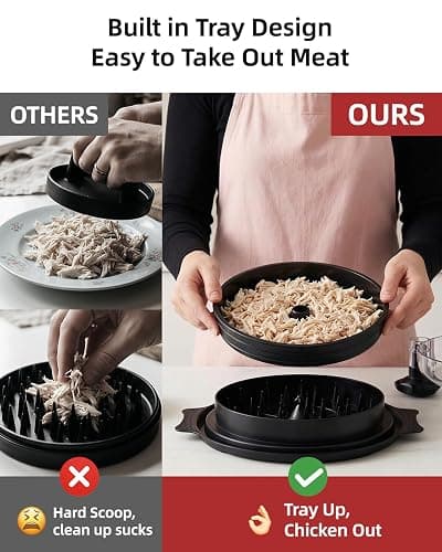 10" Chicken Shredder with Tray, Large Meat Shredder Tool Twist with Brush,BPA Free Meat Grinder, Visible Chicken Shredder Machine, Strong Anti-Slip Strip, Suitable for Pork, Beef, Chicken (Black) thumbnail 5