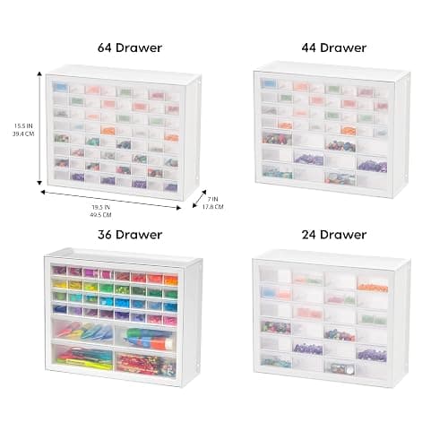 IRIS USA 44-Drawer Small Parts Storage Cabinet, Crafts, Made in USA, White | Wall-mountable, Stackable, Building Bricks, Screws, Nuts & Bolts, Hardware, Garage Tool Storage thumbnail 4