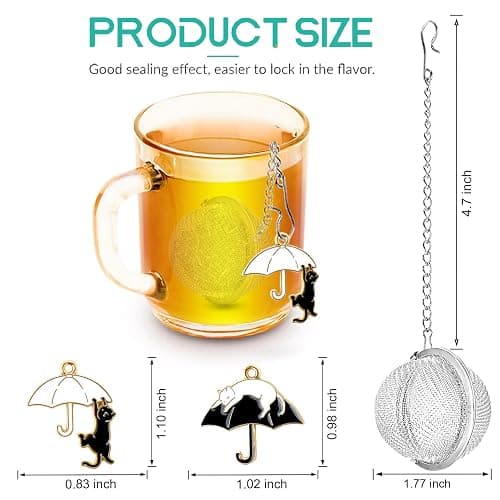 2Pack Tea Infuser with Cute Cat Charm,Premium Stainless Steel Loose Leaf Tea Strainer Tea Steeper Tea Ball Tea Infusers for Loose Tea thumbnail 3