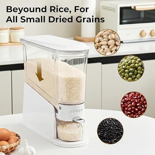 UFORU Rice Dispenser 11Lbs, Slim Rice Storage Container for Small Space, BPA-Free Clear Dry Food Dispenser Sealed Moisture Proof, Grain&Cereal Storage Bucket for Kitchen Pantry Household, White thumbnail 6